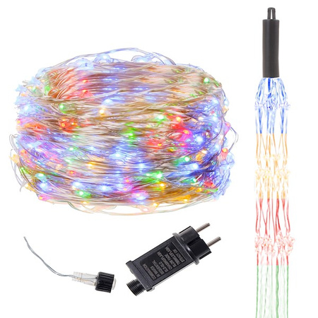 Lampki choinkowe 300 LED na prąd włosy anioła multikolor