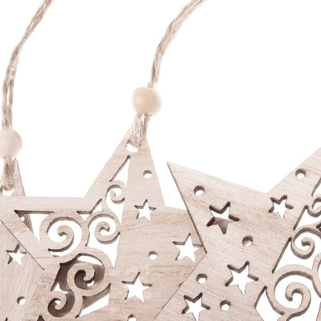 Ozdoba choinkowa 7cm drewniana, świąteczna zawieszka gwiazdy zestaw 6 szt.
