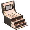 Kuferek, szkatułka na biżuterię 17,5x14x12,5 cm brązowy z szufladami i lusterkiem