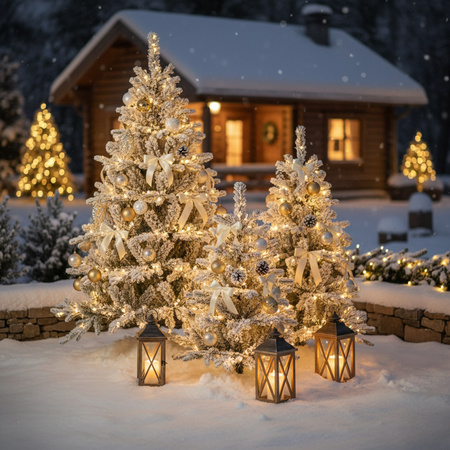Choinka sztuczna świerk kaukaski 150 cm śnieżony jak żywy, nowoczesny, ze stojakiem