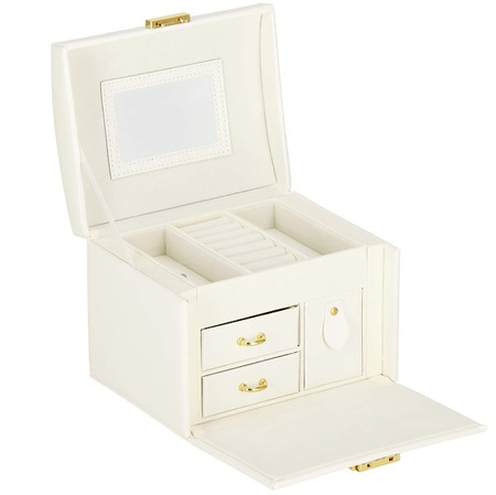Kufer, szkatułka na biżuterię ekoskóra 17,5x12x13,5 cm kremowy z przegródkami
