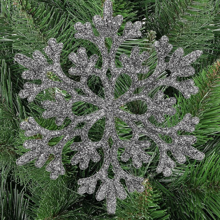 Zawieszka choinkowa 12 szt. śnieżynka 10 cm świąteczna ozdoba srebrny brokat