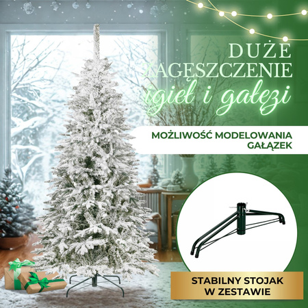 Sztuczna choinka świerk 220 cm ośnieżony jak żywy, nowoczesny, ze stojakiem