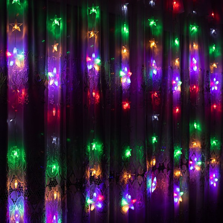Kurtyna świetlna 180 led girlanda gwiazdki, lampki wewnętrzno-zewnętrzne sople multikolor + zimny biały flash