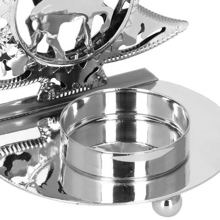 Świecznik świąteczny metalowy choinka z podstawką na świeczkę srebrna