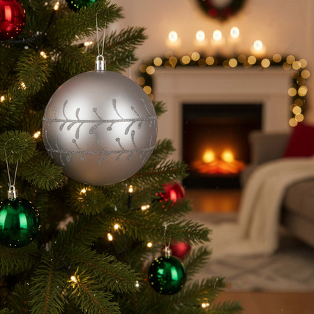 Srebrne bombki choinkowe 11 cm 12 szt. komplet dekoracje świąteczne zdobione