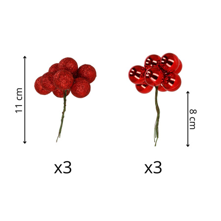 Bombki choinkowe 54 szt. na drucikach ozdoby choinkowe brokatowe matowe czerwone