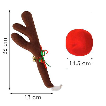 Dekoracja na samochód rogi renifera i nos świąteczna ozdoba na auto