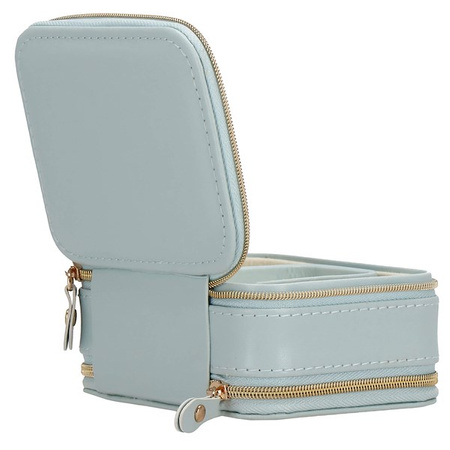 Kufer, szkatułka na biżuterię ekoskóra 11,5x8,5x5,5 cm błękitny z przegródkami