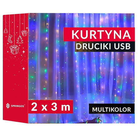 Kurtyna świetlna 200 led girlanda, lampki druciki z programatorem wewnętrzno-zewnętrzne multikolor