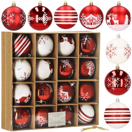 Bombki choinkowe 16 szt. czerwony 8 cm zestaw choinkowy