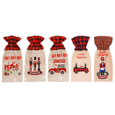 Pokrowiec na butelkę świąteczne etui na wino beżowo-czerowne