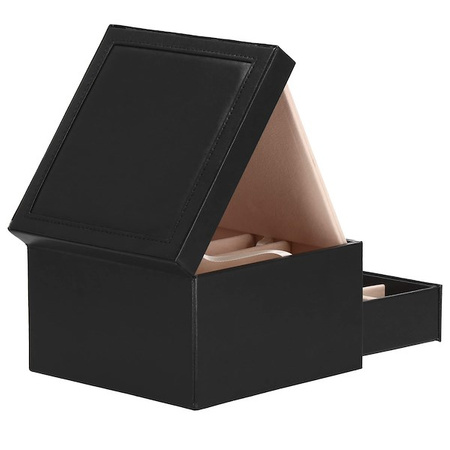 Kufer, szkatułka na biżuterię ekoskóra 16x16x11 cm czarny z szufladą i lusterkiem