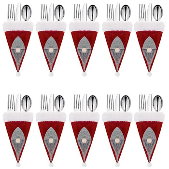 Etui na sztućce 10szt. świąteczna kieszonka, czapka czerwona ozdoba świąteczna