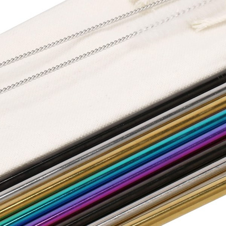 Słomki metalowe do napojów 8 szt. kolorowe wielorazowe rurki z etui i szczoteczkami