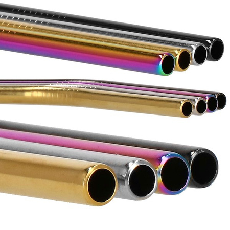 Słomki metalowe do napojów 8 szt. kolorowe wielorazowe rurki z etui i szczoteczkami