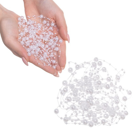 Łańcuch na choinkę z pereł 3-8mm ozdoba świąteczna biały