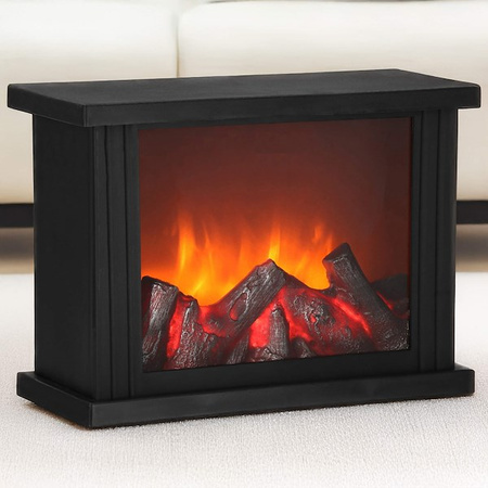 Kominek LED na baterie 27,5x19,5x12 cm dekoracyjna lampa z efektem płomienia, czarne