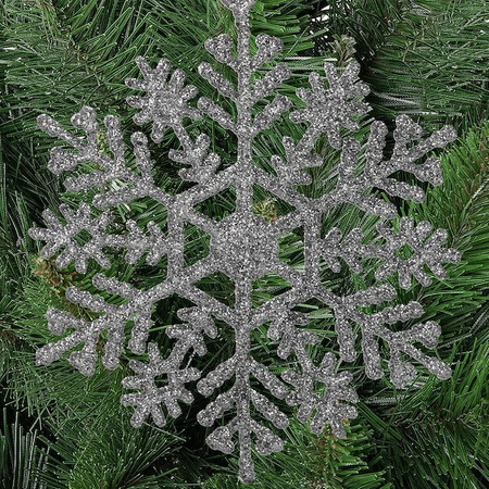 Zawieszka choinkowa 12 szt. śnieżynka 10 cm świąteczna ozdoba srebrny brokat