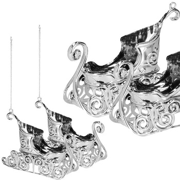 Zawieszki choinkowe 2 szt. sanie mikołaja ozdoba świąteczna ażurowa srebrna