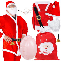 Strój Świętego Mikołaja 9 elementowy z brzuchem czerwony kostium