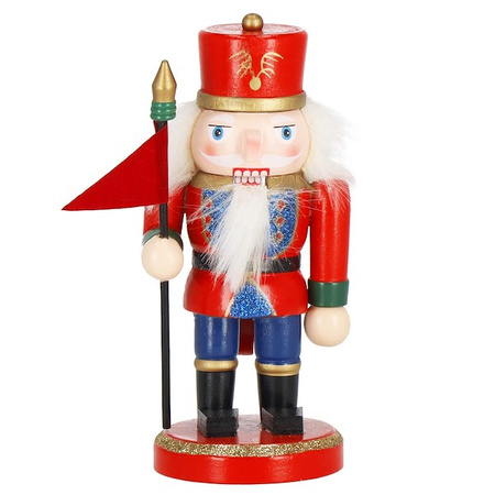 Dziadek do orzechów 15 cm z chorągiewką, drewniany żołnierzyk multikolor, figurka świąteczna