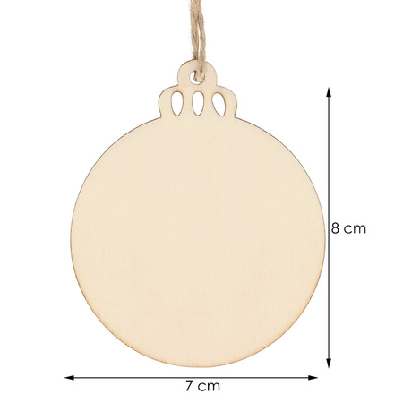 Zawieszka choinkowa 7cm drewniana, ozdoby świąteczne bombki zestaw 6 szt.