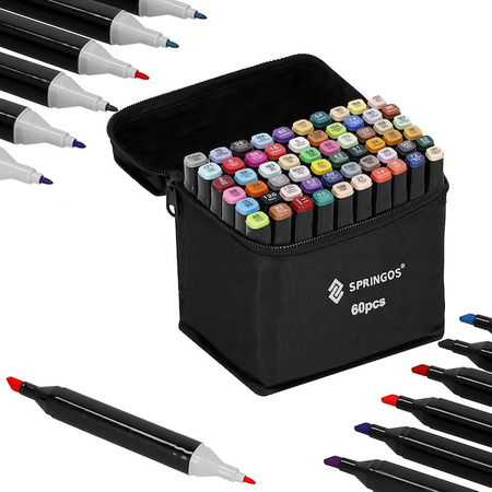 Markery alkoholowe 60 szt. dwustronne pisaki flamastry