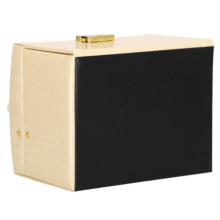 Kuferek, szkatułka na biżuterię 17,5x14x12,5 cm ecru z szufladami i lusterkiem