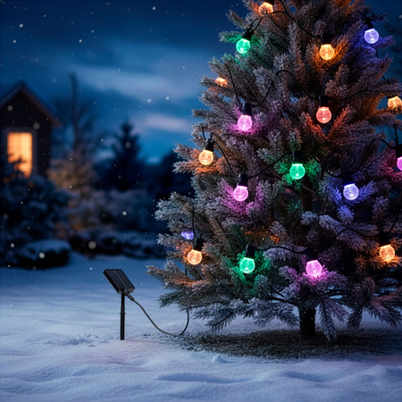 Lampki choinkowe solarne żarówki 15 Led oświetlenie zewnętrzne 10,5 m multikolor