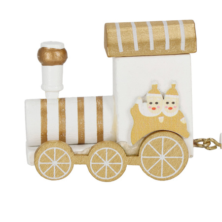 Drewniana ciuchcia, pociąg z wagonikami, ozdoba na święta, aranżacja wnętrz biało-złota