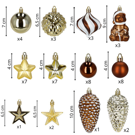 Bombki choinkowe 47 szt. komplet dekoracje świąteczne zawieszki nietłukące, brązowy, złoty, biały