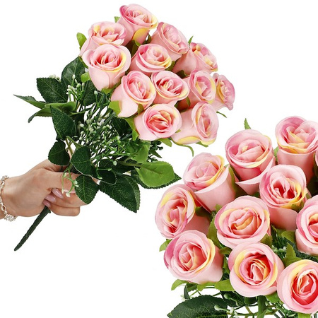 Bukiet sztucznych róż 12 kwiatów dekoracyjne różowe