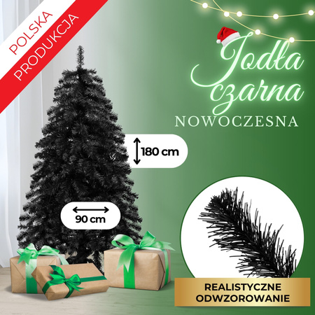 Choinka sztuczna jodła 180 cm czarna nowoczesna, ze stojakiem