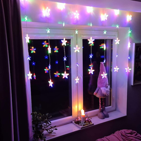Kurtyna świetlna z pilotem 136 led girlanda gwiazdki, lampki wewnętrzno-zewnętrzne sople multikolor