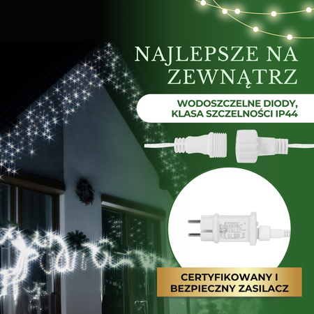 Kurtyna świetlna 500 led girlanda, lampki wewnętrzno-zewnętrzne sople biały zimny + flash