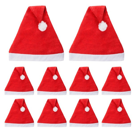 Czapka św. Mikołaja z pomponem 40 cm zestaw 10 szt. czerwona