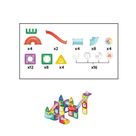 Klocki magnetyczne tory, tunele kulkowe, kulki LED zestaw klocków konstrukcyjnych 66 szt. wielokolorowe