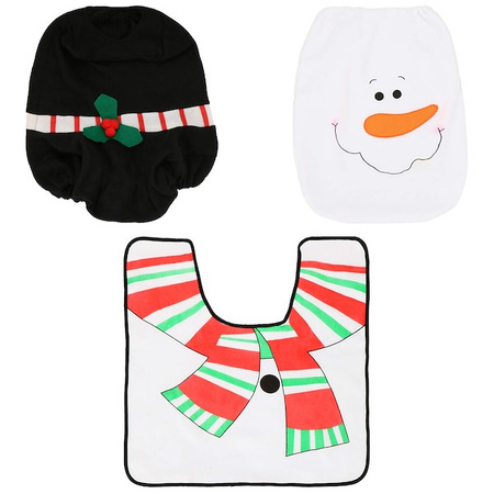 Komplet świąteczny 3 częściowy dywanik łazienkowy i pokrycie na deskę sedesową bałwanek