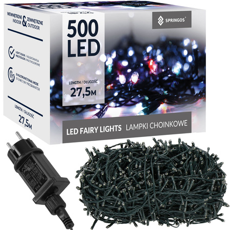 Lampki choinkowe 500 led multikolor 27,5 m 8 funkcji świecenia, oświetlenie świąteczne IP44