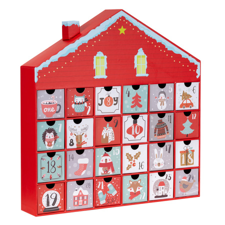 Kalendarz adwentowy, świąteczny 24 szufladki do uzupełnienia, domek, multikolor