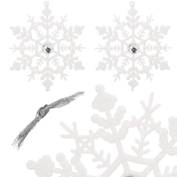 Zawieszka choinkowa 2 szt. śnieżynka 12 cm świąteczna ozdoba biała brokat