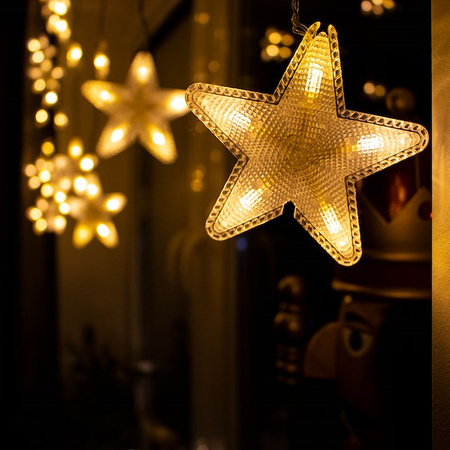 Kurtyna świetlna z pilotem 136 led girlanda gwiazdki, lampki wewnętrzno-zewnętrzne sople ciepły biały