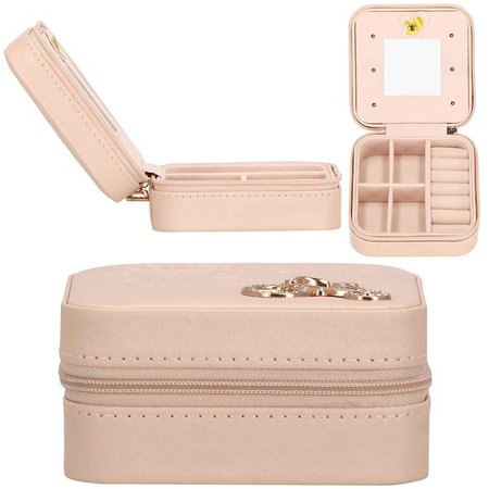 Kufer, szkatułka na biżuterię ekoskóra 10x10x5 cm różowy organizer z przegródkami