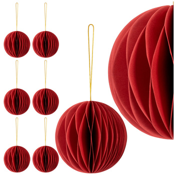 Bombki z papieru 6 szt. ozdoby choinkowe zawieszki świąteczne 8 cm rozkładane, czerwone