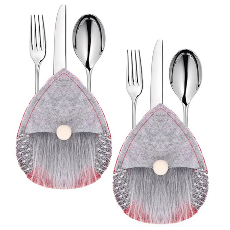 Kieszonka na sztućce 2szt. świąteczne etui, skrzaty szare ozdoba świąteczna