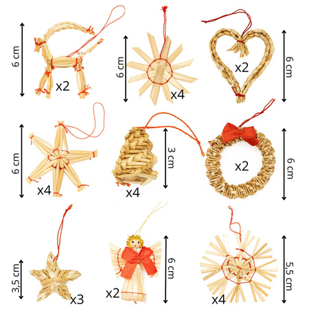 Zawieszki choinkowe ze słomy, naturalne dekoracje świąteczne 27 szt. bombki, brązowe