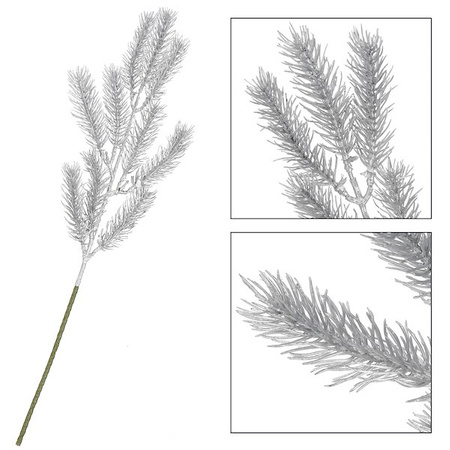 Gałązka świąteczna liść sztuczna dekoracja do stroika srebrna 47 cm