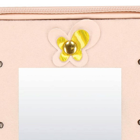 Kufer, szkatułka na biżuterię ekoskóra 10x10x5 cm różowy organizer z przegródkami