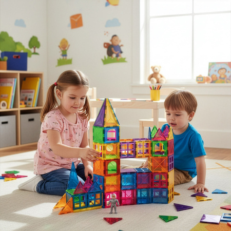 Klocki magnetyczne zestaw 60 szt. klocki konstrukcyjne, zabawka edukacyjna dla dzieci, kolorowe